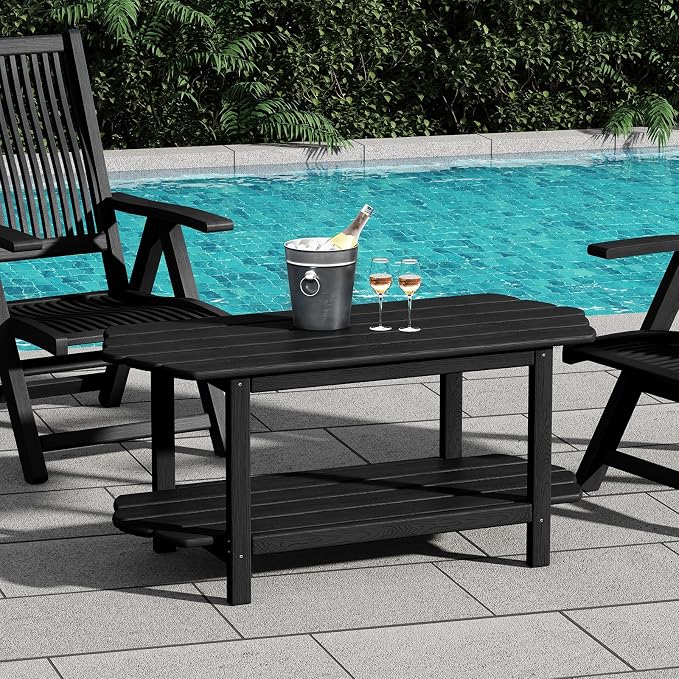 Adirondack Outdoor Patio Table-2 Tier Black Coffee Table Irregular Outside Table by MINPINSER