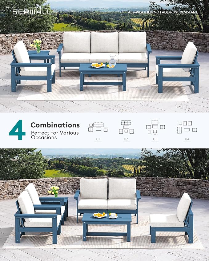 SERWALL HDPE Patio Furniture Set, 7-piece Outdoor Sectional Sofa Set, All - Image 8