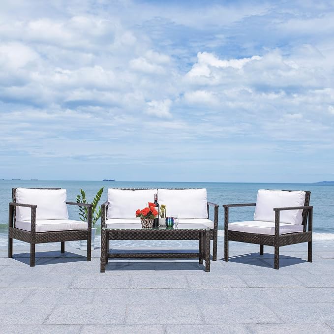 Safavieh Outdoor Collection Garnen Wicker Cushion 4-Piece Living Set PAT7714C - Image 8