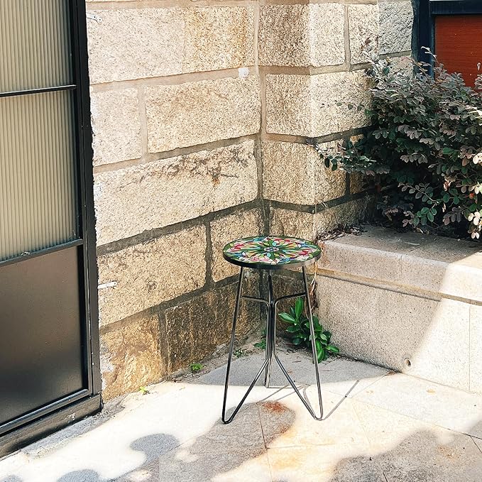 Mosaic Bird Outdoor Side Tea Table, Glass Plant Tables Indoor Decorative Metal - Image 6