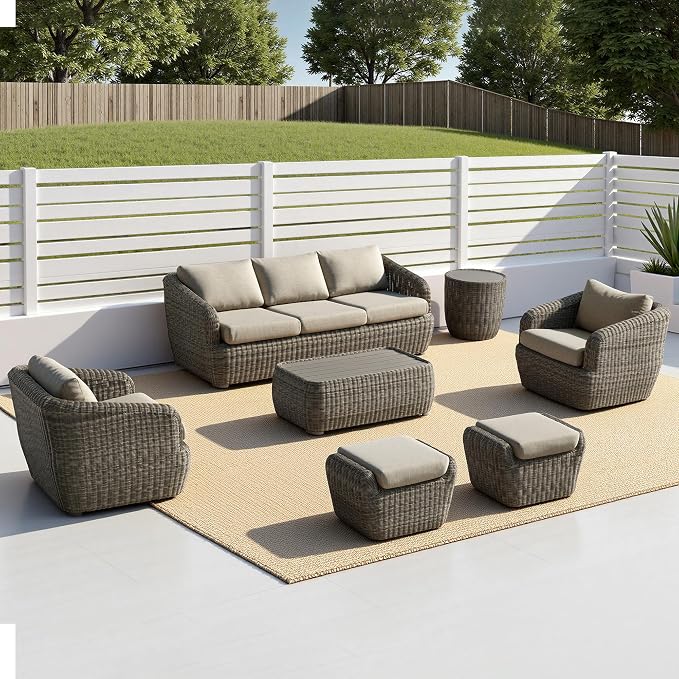 CHITA 7 Pieces Patio Wicker Furniture Set, Outdoor Rattan Bistro Set by CHITALIVING