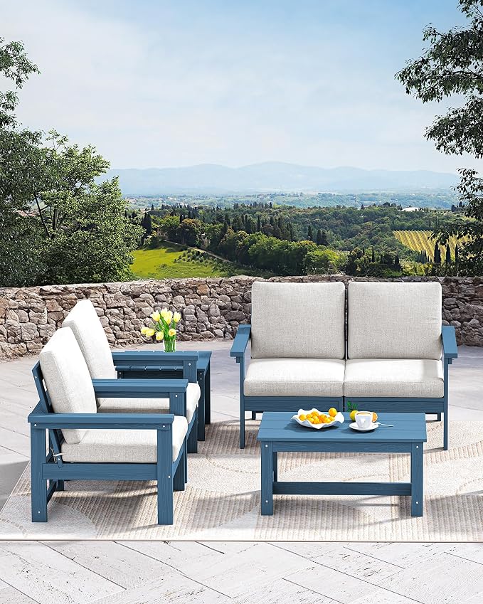 SERWALL HDPE Patio Coffee Table, Rectangle Outdoor Coffee Table, All-Weather - Image 2