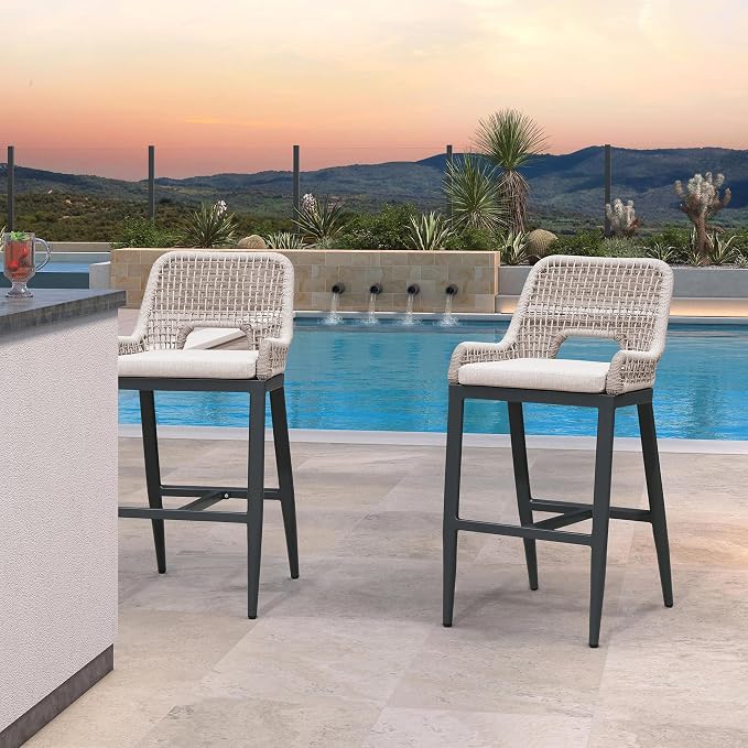 PURPLE LEAF Bar Stools Set of 2 Bar Height Metal Bar Chairs by PURPLELEAF