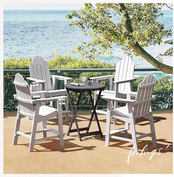 LUE BONA Tall Adirondack Chair Set of 4, All Weather HDPS Bar Height Chairs - Image 7
