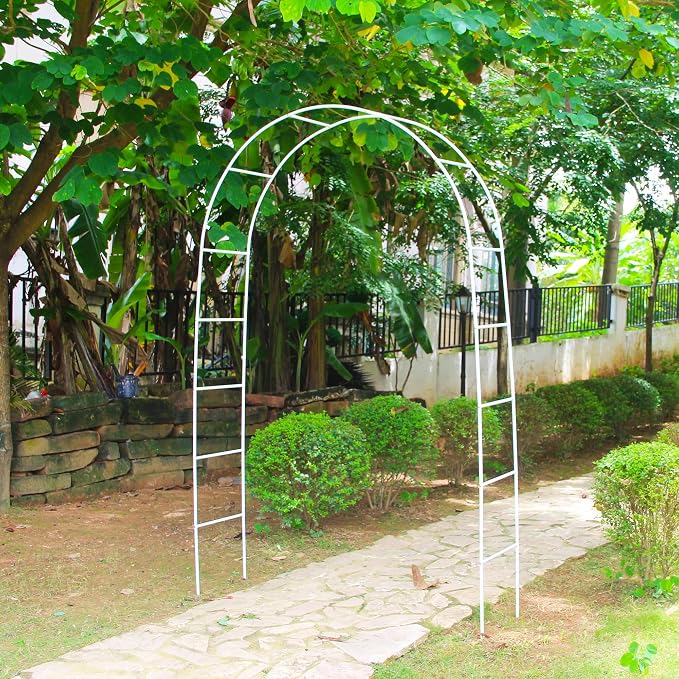 White Iron Pergola Arbor Practical, 7.9 Feet High x 4.6 Feet Wide, Assemble by SCENDOR
