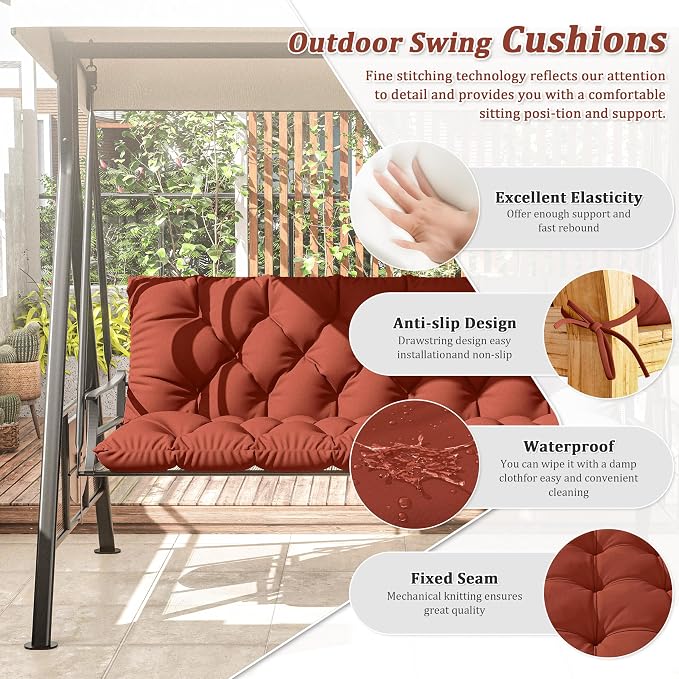 Porch Swing Cushion with Backrest 2-3 Seater Outdoor Bench Cushions Waterproof - Image 3