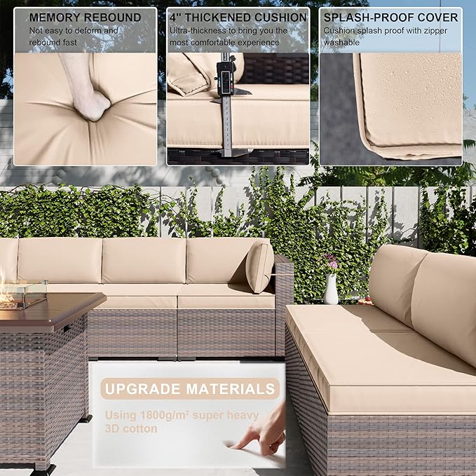 Kullavik 13 Pieces Outdoor Patio Furniture Set, PE Wicker Rattan Sectional Sofa - Image 6