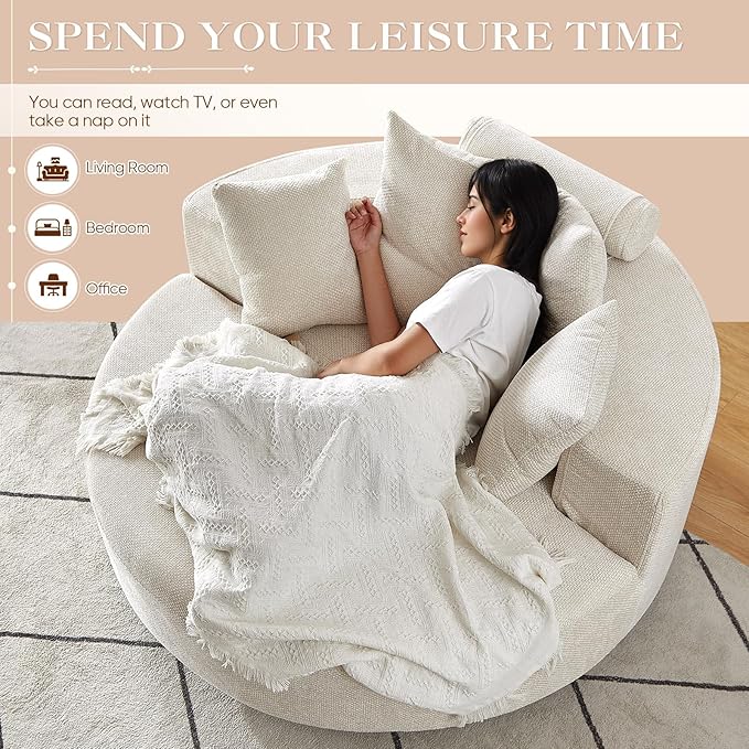 Antetek Oversized Round Chaise Longue Chair Indoor, Modern 55-inch Upholstered - Image 3