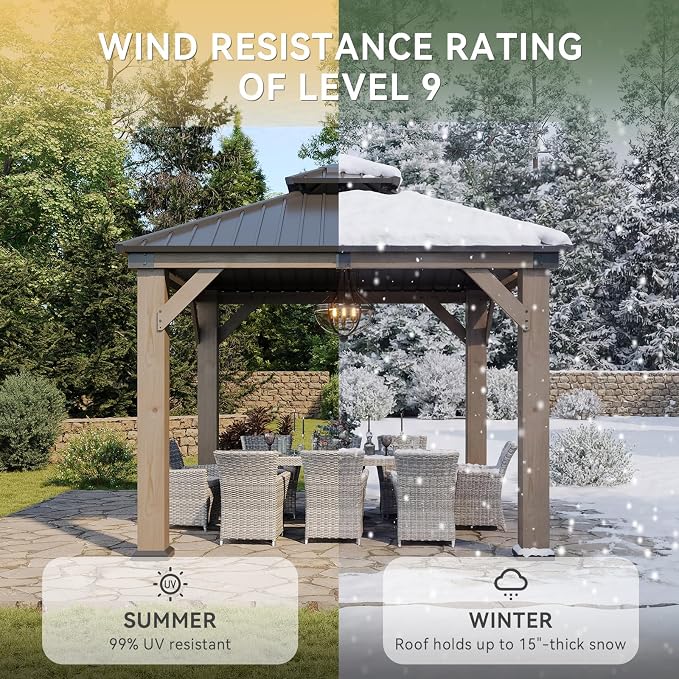 Aoxun 10' x 10' Outdoor Wood Gazebo, Hardtop Gazebo Permanent Wooden Pavilion - Image 5