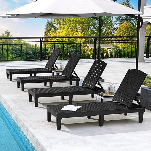 DWVO Outdoor Plastic Chaise Lounger, Poolside Lounge Chair w/5-Position - Image 7