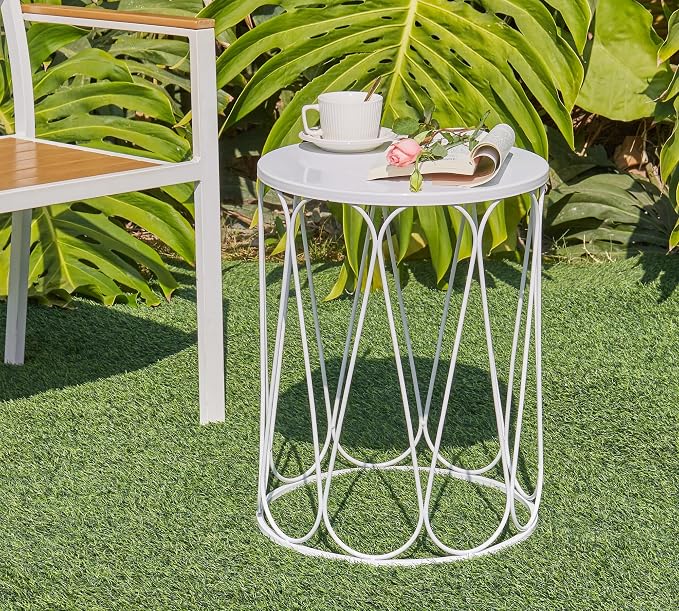 HFHOME Set of 3 Metal Outdoor Side Table, Nesting Round Coffee Table - Image 7