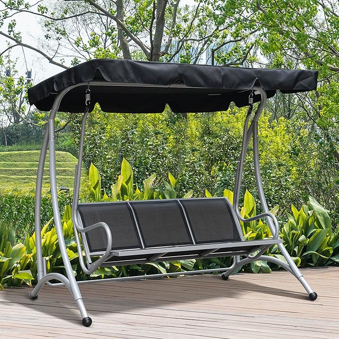Outsunny 3-Seat Outdoor Porch Swing Chair, Patio Swing Glider - Image 2