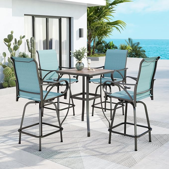 MFSTUDIO 5 Piece Outdoor Swivel Bar Set, Outdoor Bar Table and Chairs Set by MFSTUDIO