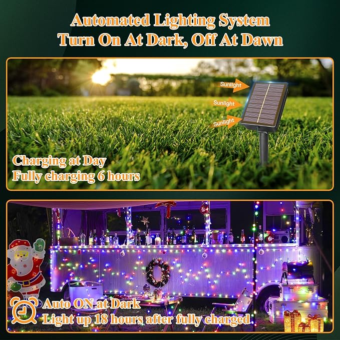 2 Pack Solar String Lights Total 240LED 80FT, IP67 Waterproof Solar Lights - Image 6