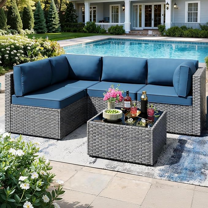 SUNLEI 5pcs Patio Furniture Sets Conversation Set, Low Back All-Weather Rattan - Image 2