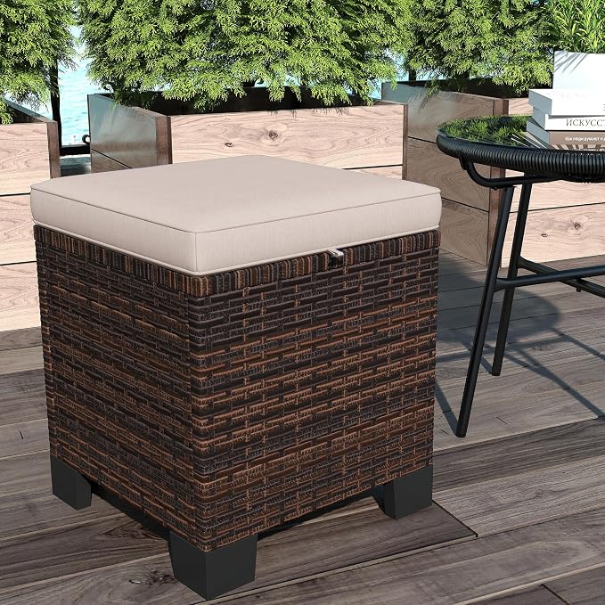 Outsunny 2 Pieces Outdoor Patio Ottomans, All Weather Wicker Outdoor Footstools - Image 8