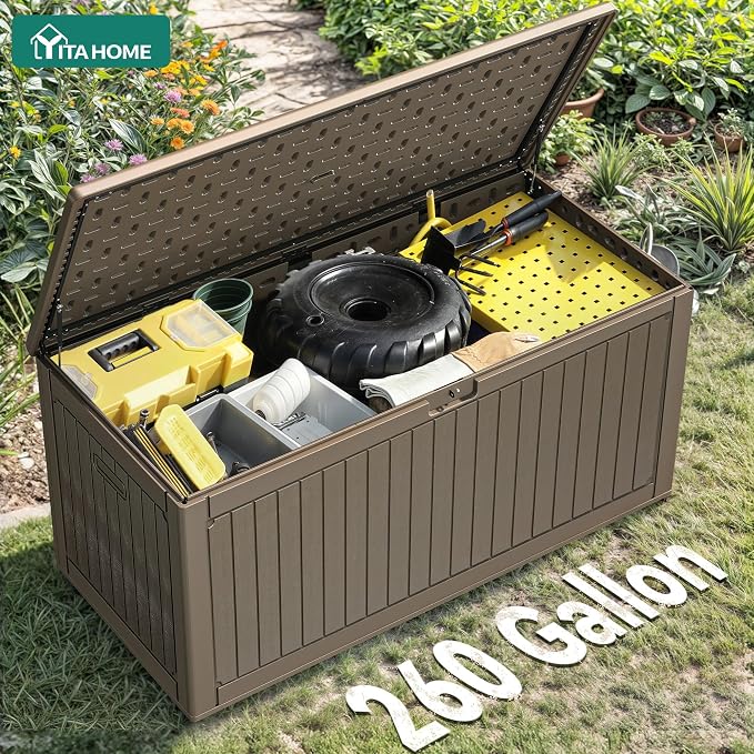 YITAHOME 260 Gallon Extra Large Deck Box, Double-Wall Resin Outdoor Storage Box - Image 7