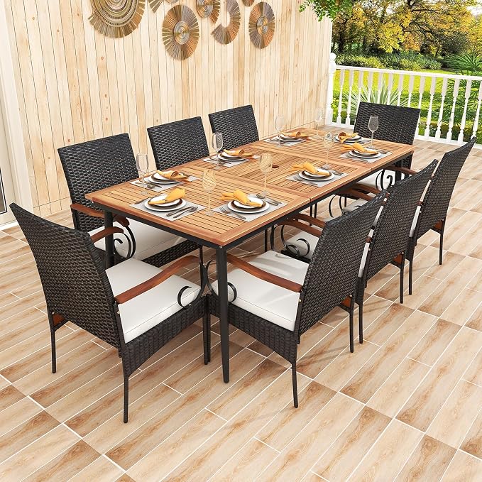 Tangkula 9-Piece Patio Dining Set, 1.9" Umbrella Hole, Scrollwork Arms - Image 3