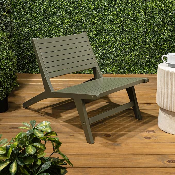 JONATHAN Y PAT2000D Leo Mid-Century Modern Wood Armless Outdoor Lounge Chair - Image 2
