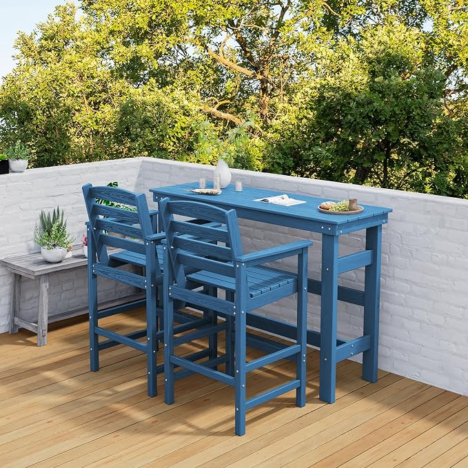 SERWALL Outdoor Bar Table and Chairs Set, Adirondack Bar Chairs Set of 2 and - Image 2
