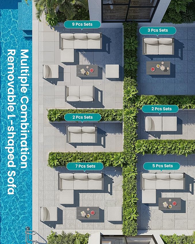 SERWALL 3 Pieces Patio Sofas, All-Weather Outdoor Couch Sectional Set, Patio - Image 4