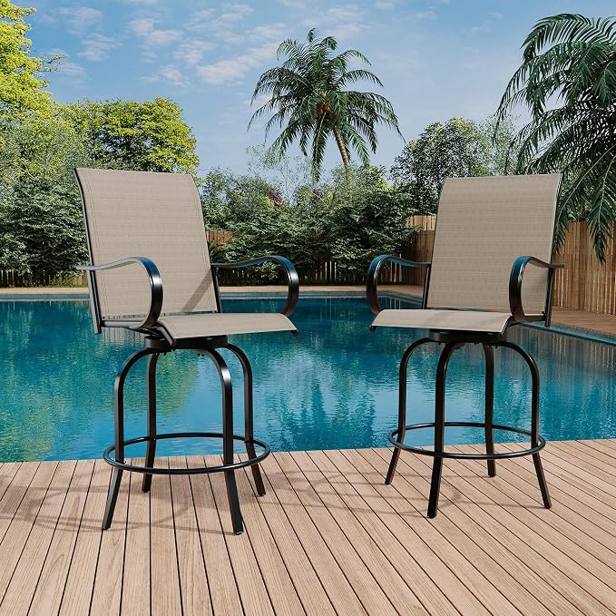 Swivel Bar Stools 2-Piece Set, Outdoor Patio Bar Height Chairs by Garvee