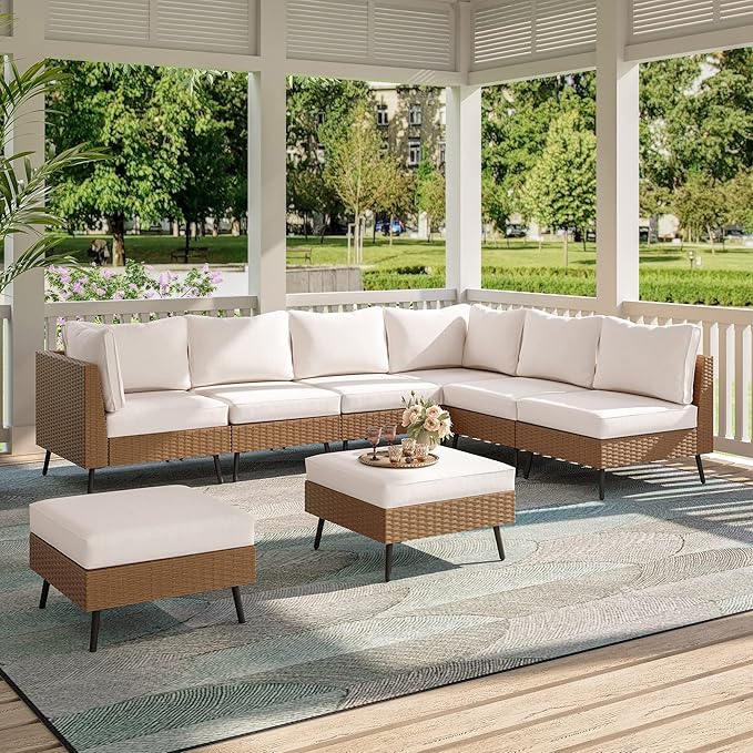 LAUSAINT HOME Outdoor Patio Furniture, 8 Piece Outdoor Sectional Sofa PE Rattan - Image 5