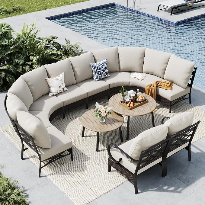 MFSTUDIO Patio Furniture Set, 10 Seats Half-Moon Curved Outdoor Sectional Sofa by MFSTUDIO