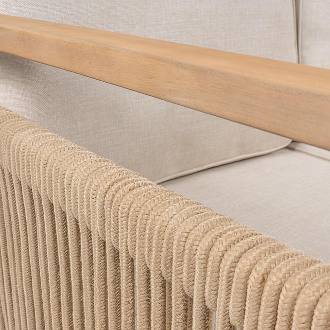 JONATHAN Y SFB1002A Gable 3-Seat Mid-Century Modern Roped Acacia Wood Outdoor - Image 7