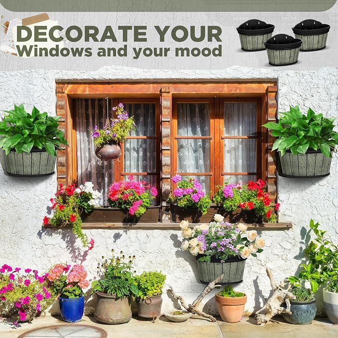Layhit 6 Pcs Wall Hanging Planters Outdoor Pot Planter Wine Barrel Planter - Image 4