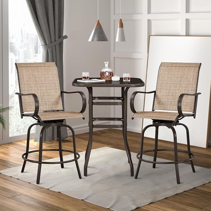 Yaheetech Patio Swivel Barstools Outdoor Chairs Set of 2, High Bistro Stools - Image 2