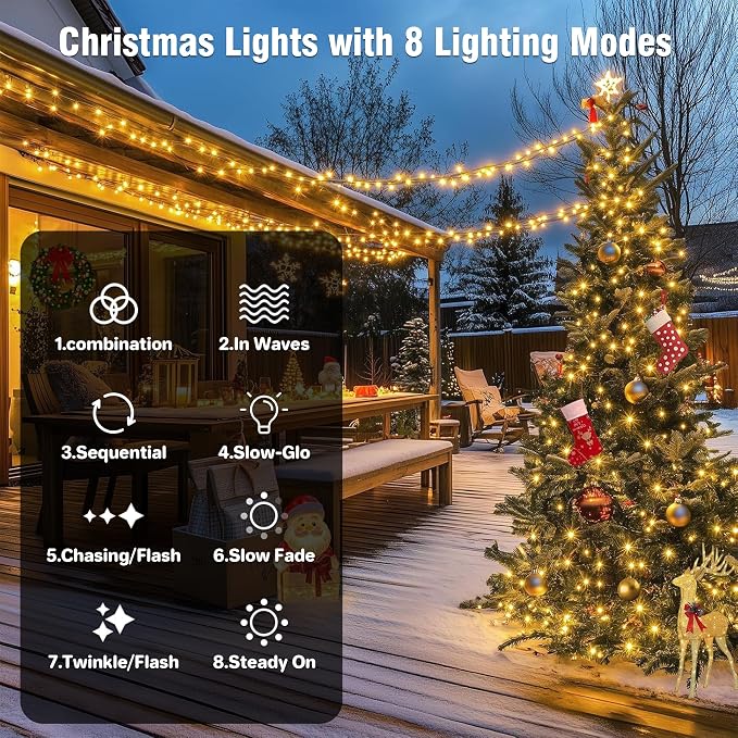 Connectable Christmas String Lights 66FT 200 LED 8 Modes - Image 5