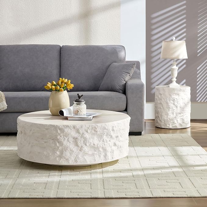 Round Coffee Table Set of 2 for Living Room Modern Drum Center Table Circle - Image 4