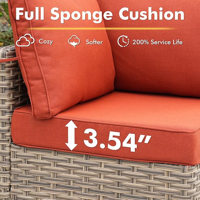 9-Piece Outdoor Sectional Sofa Set w/ 42" Fire Pit – L-Shaped Wicker Patio - Image 5