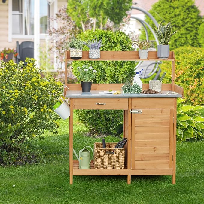 Yaheetech Outdoor Garden Potting Bench Table Work Bench Metal Tabletop - Image 2