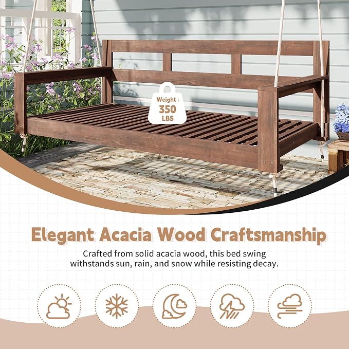 Twin Size Porch Swing Daybed Frame, Outdoor Porch Swing Chair, Framhouse - Image 4