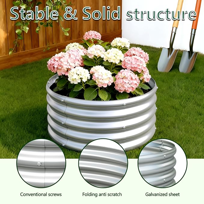 2PCS 2x2x1FT Galvanized Raised Garden Bed Kit, Vegetable Boxes-Round Metal - Image 6