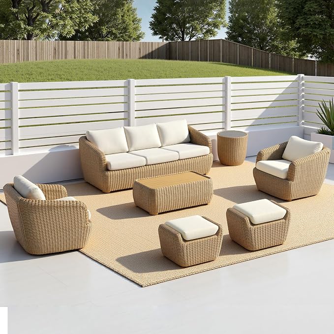 CHITA 7 Pieces Patio Wicker Furniture Set, Outdoor Rattan Bistro Set by CHITALIVING