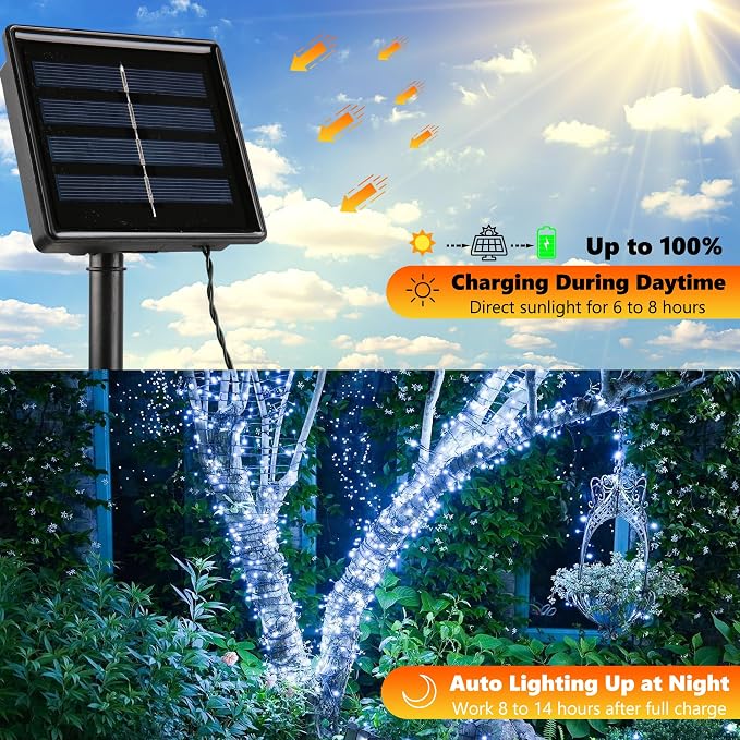 Joomer Solar Christmas Lights Outdoor, 2 Pack Total 144FT 400 LED 8 Modes - Image 4