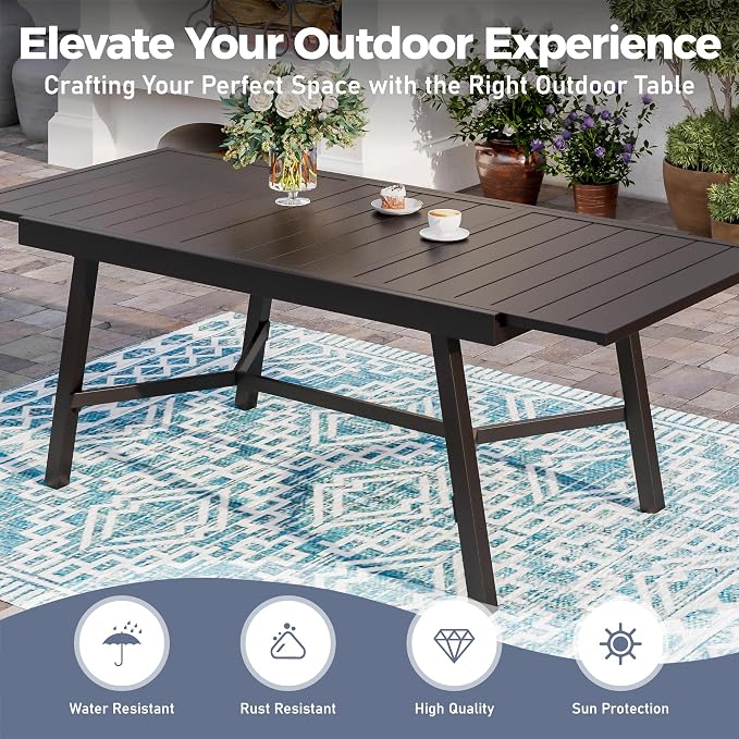 9 Piece Patio Dining Set for 8, Rectangular Extendable Dining Table, 8 Metal - Image 6