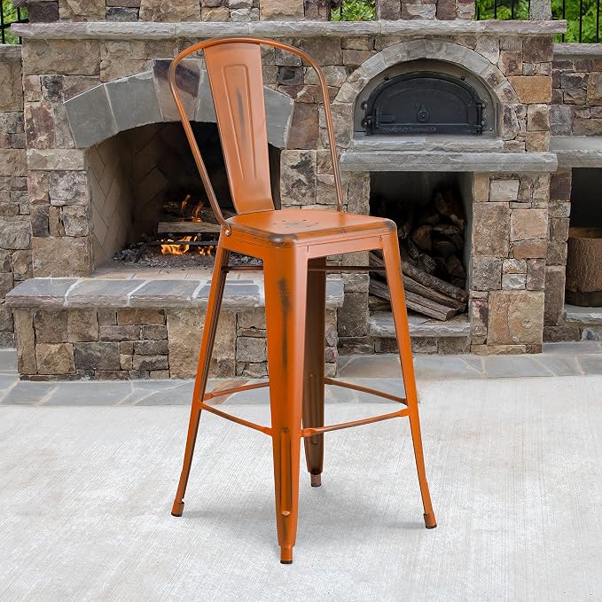 EMMA + OLIVER Commercial Grade 30" H Distressed Orange Metal Indoor-Outdoor by EMMAOLIVER