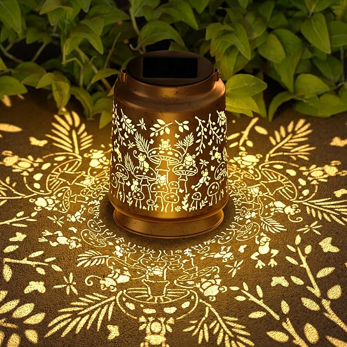 Mushroom & Frog Solar Lantern for Garden Outdoor Decor – Hanging Metal Light by Homedecorexpert