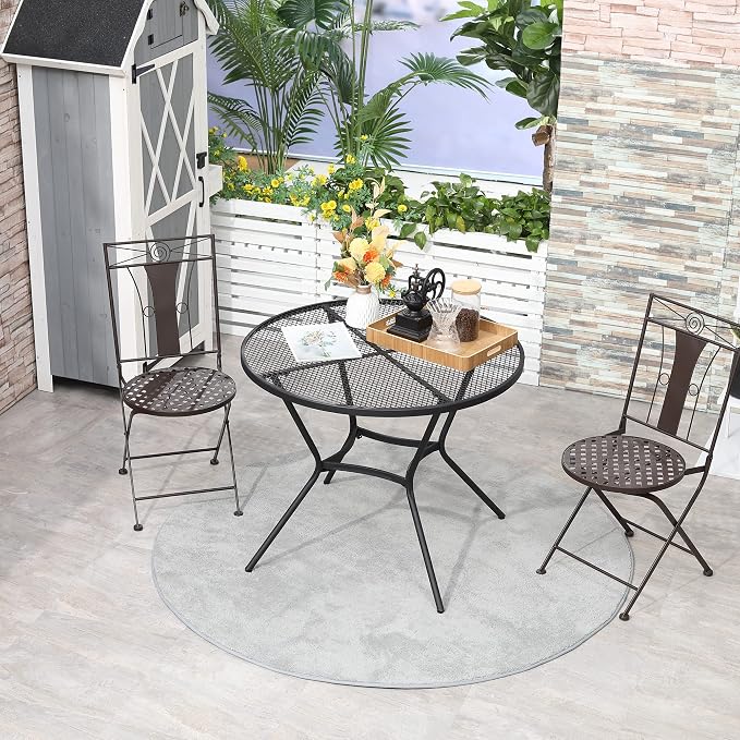 Outsunny 35" Round Outdoor Patio Bistro Dining Table, French Cafe Style - Image 2