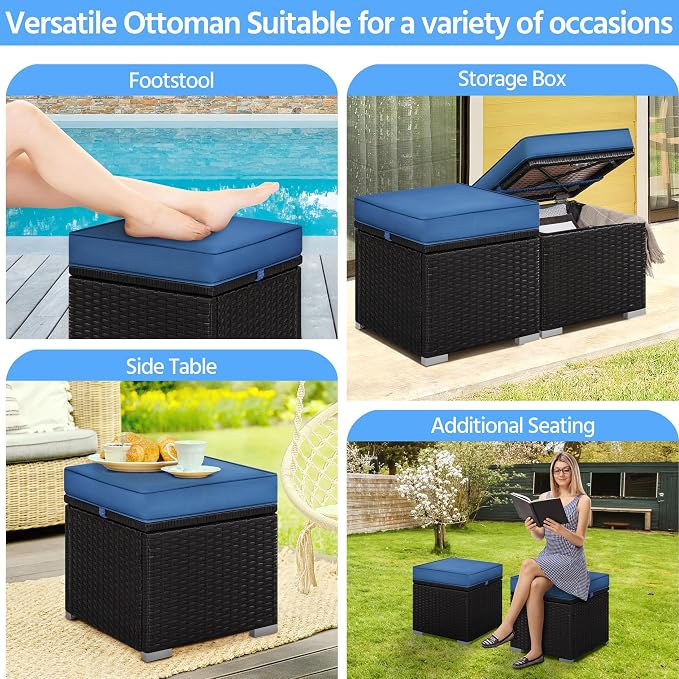 Yaheetech Wicker Ottomans, Outdoor/Indoor Footstools, Additional Seating - Image 4
