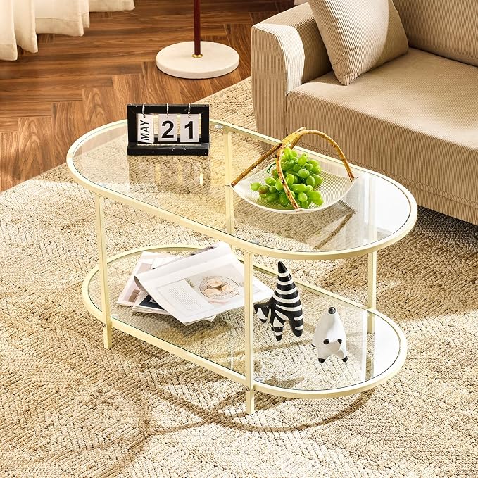 VINGLI 38" Glass Coffee Table, Oval Coffee Tables by VINGLI