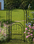 8FT Garden Arch with Gate, Heavy-Duty Metal Wedding Arbor Trellis by Garvee
