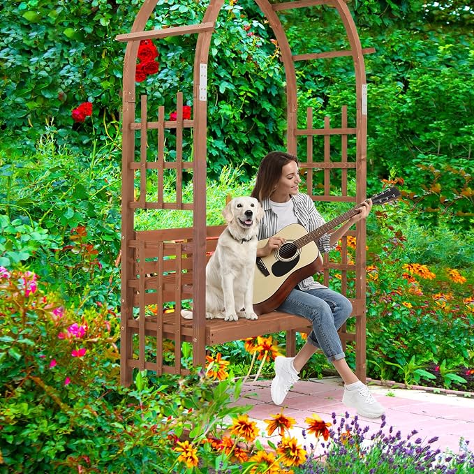 6.8FT Garden Arch with Bench, Arbor Arch - Image 8