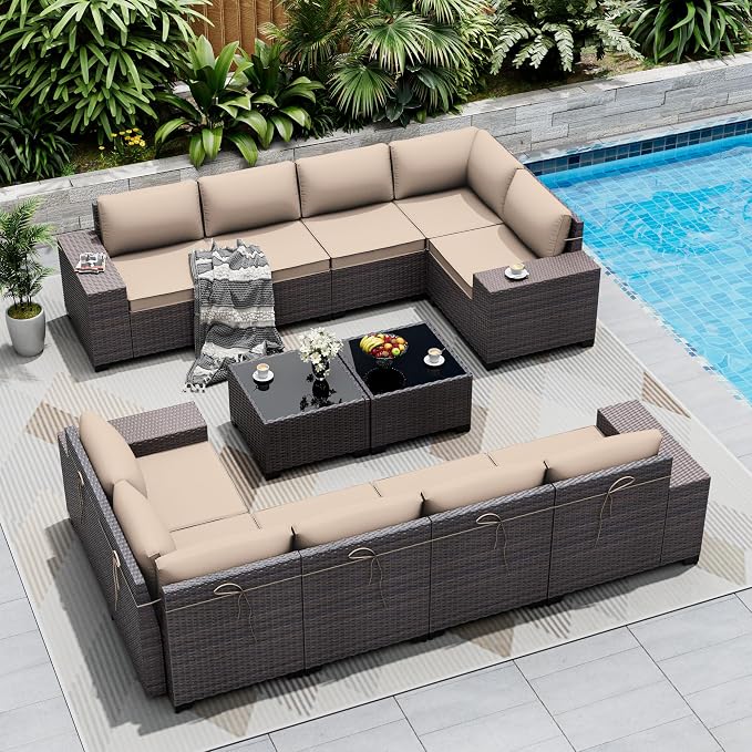Outdoor Patio Furniture Set, 12 Pieces Outdoor Sectional Furniture High by ASJMR