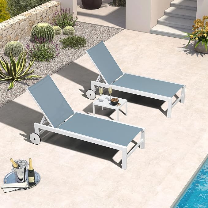 PURPLE LEAF Outdoor Chaise Lounge Chairs Set of 2 White Aluminum Lounge Chair by PURPLELEAF