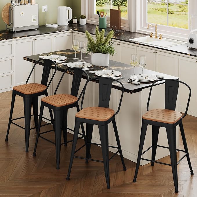 Outdoor Metal Bar Stools Set of 4, 24 inch Barstools Counter Height Bar Stool - Image 8